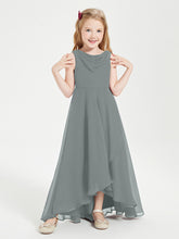 Junior Robes de Demoiselle d'Honneur Modernes à Col Cowl Asymétrique Gris Acier