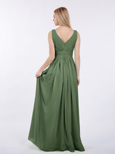 Col en V Pleine Longueur Mousseline Robe avec Plissé Bustier Olive Verte