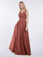 Col en V Pleine Longueur Mousseline Robe avec Plissé Bustier terracotta