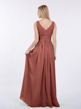 Col en V Pleine Longueur Mousseline Robe avec Plissé Bustier terracotta