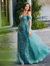 Robe de Soirée en Tulle Fourreau à Bretelles Spaghetti Jade Grande Taille