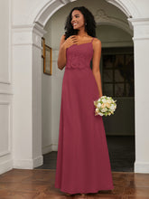 Robe Appliquée en A-ligne en Mousseline et Dentelle à Dos Nu Cannelle Rose