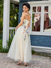 Robe de A-ligne en Tulle Longeur de Mollet à Col en Cœur Jonquille