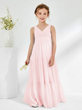 Robes de Demoiselle d'Honneur Junior en Mousseline Sans Manches avec Nœud Rose Pâle