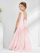 Robes de Demoiselle d'Honneur Junior en Mousseline Sans Manches avec Nœud Rose Pâle