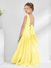 Robes de Demoiselle d'Honneur Junior en Mousseline Sans Manches avec Nœud Citron