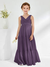 Robes de Demoiselle d'Honneur Junior en Mousseline Sans Manches avec Nœud Plum