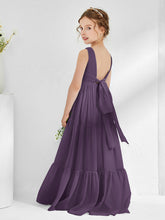 Robes de Demoiselle d'Honneur Junior en Mousseline Sans Manches avec Nœud Plum