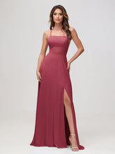 Robe en chiffon A-line à encolure carrée avec fente Cannelle Rose