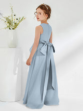 Robes de Demoiselle d'Honneur Junior à Col en Bateau avec Volants Bleu Poudré