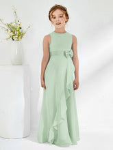 Robes de Demoiselle d'Honneur Junior à Col en Bateau avec Volants Sauge Poudrée
