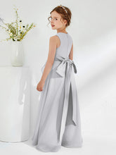 Robes de Demoiselle d'Honneur Junior à Col en Bateau avec Volants Argent