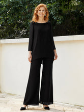 Pantsuit Perlé en Mousseline à Col en Scoop Longueur au Sol Noir
