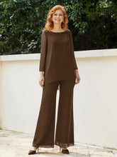 Pantsuit Perlé en Mousseline à Col en Scoop Longueur au Sol Brun
