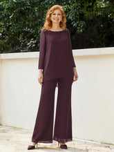 Pantsuit Perlé en Mousseline à Col en Scoop Longueur au Sol Cabernet