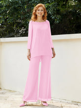 Pantsuit Perlé en Mousseline à Col en Scoop Longueur au Sol Rose Bonbon