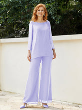 Pantsuit Perlé en Mousseline à Col en Scoop Longueur au Sol Lavande