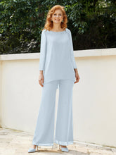 Pantsuit Perlé en Mousseline à Col en Scoop Longueur au Sol Brume