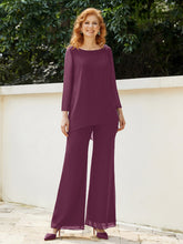 Pantsuit Perlé en Mousseline à Col en Scoop Longueur au Sol Mûre