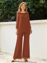 Pantsuit Perlé en Mousseline à Col en Scoop Longueur au Sol Rouille