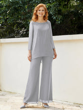 Pantsuit Perlé en Mousseline à Col en Scoop Longueur au Sol Argent