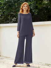 Pantsuit Perlé en Mousseline à Col en Scoop Longueur au Sol Orageux