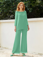 Pantsuit Perlé en Mousseline à Col en Scoop Longueur au Sol Turquoise