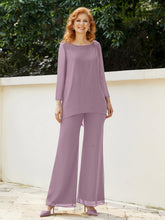 Pantsuit Perlé en Mousseline à Col en Scoop Longueur au Sol Vintage Mauve