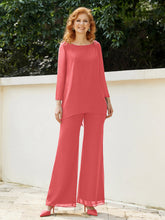 Pantsuit Perlé en Mousseline à Col en Scoop Longueur au Sol Pastèque