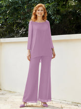 Pantsuit Perlé en Mousseline à Col en Scoop Longueur au Sol Glycine
