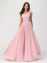Col en V Mousseline Robe Longue avec Nœud Rose Poudré Grande Taille