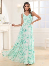 Col en V Mousseline Robe Longue avec Nœud Marbre Menthe