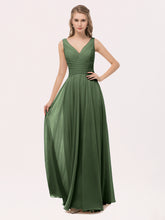 Col en V Mousseline Robe Longue avec Nœud Olive Verte