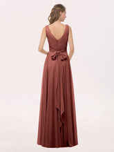 Col en V Mousseline Robe Longue avec Nœud terracotta