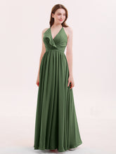 Col en V Pleine Longueur Mousseline Robe Demoiselle d'honneur Olive Verte