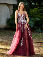 Robe de A-ligne en Tulle à Lacet et Col en V Bordeaux Grande Taille