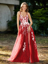 Robe de A-ligne en Tulle à Lacet et Col en V Rouge Grande Taille