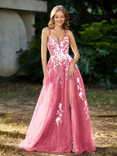 Robe de A-ligne en Tulle à Lacet et Col en V Pastèque Grande Taille
