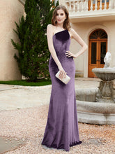Robe Fourreau en Velours à Une Épaule et Bretelles Spaghetti Plum