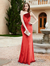 Robe Fourreau en Velours à Une Épaule et Bretelles Spaghetti Rouge