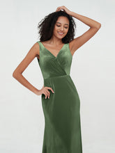 Robes Sirène Maxi en Velours avec Décolleté en V Olive Verte