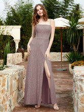 Robe Longue en Dentelle à Encolure Carrée avec Fente Dusk