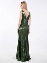 Devant Court Dos Longue Paillettes Robe Olive Verte