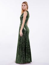 One Épaule Longue Paillettes Robe Olive Verte