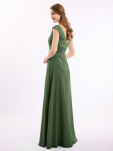 Mancherons Mousseline Et Dentelle Robe Avec Col En V Olive Verte