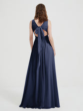 Dos Ouvert Mousseline Robes Avec Col En V Bleu Marine