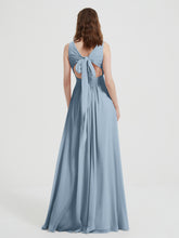 Dos Ouvert Mousseline Robes Avec Col En V Bleu Poudré