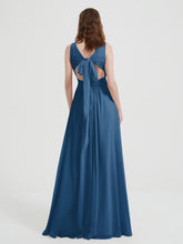 Dos Ouvert Mousseline Robes Avec Col En V Bleu Encre