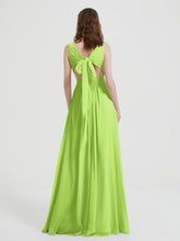 Dos Ouvert Mousseline Robes Avec Col En V Vert Citron