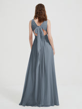 Dos Ouvert Mousseline Robes Avec Col En V Bleu de Schiste